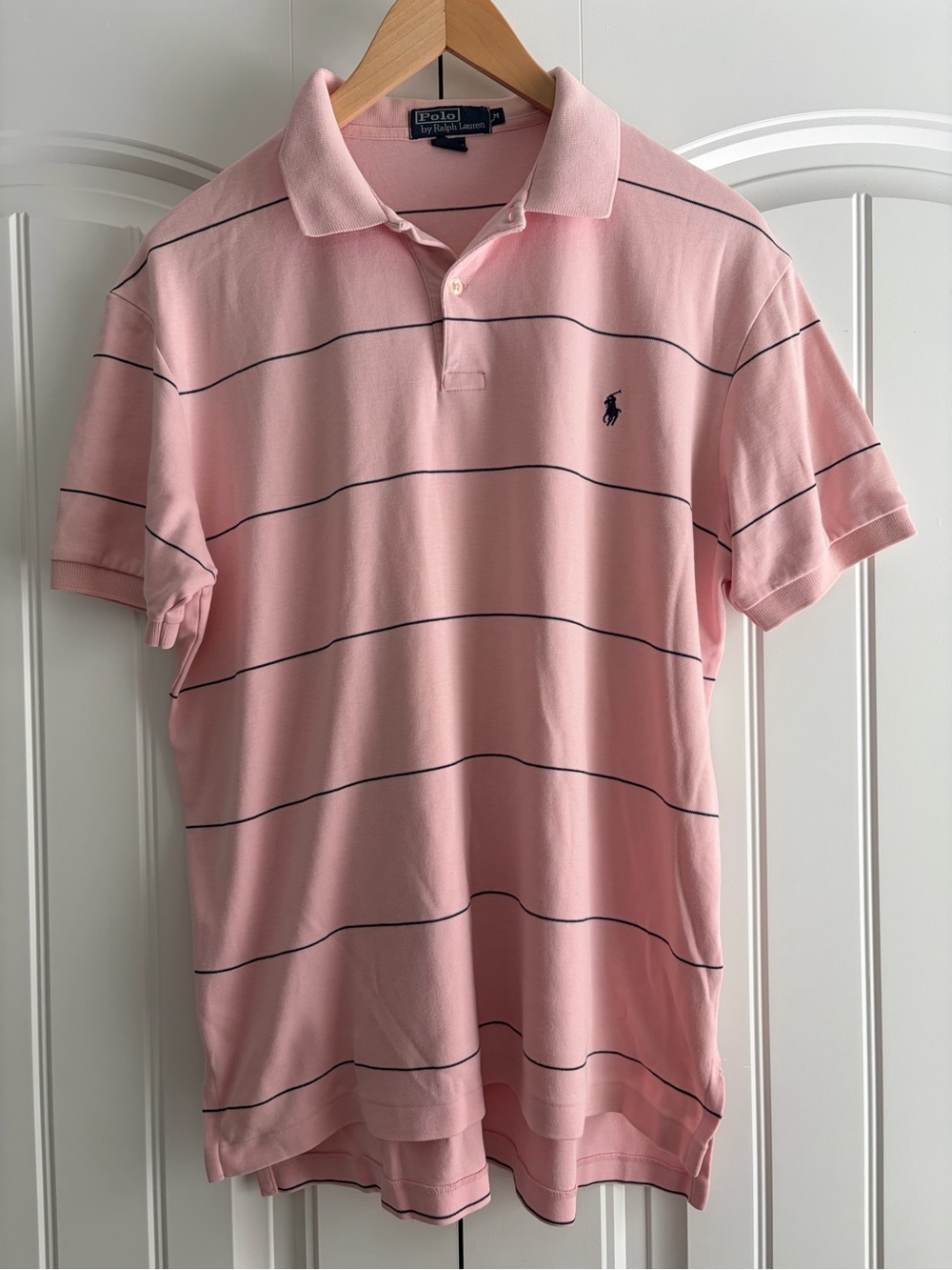 Polo by Ralph Lauren Pink Short Sleeve Polo Shirt Blue Stripe Men's Size M